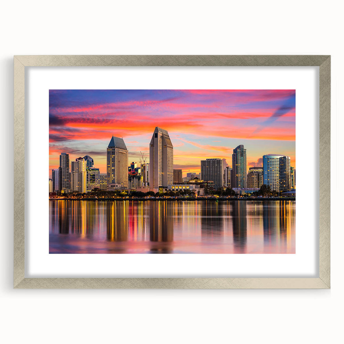 Textured abstract art print depicting a serene California coastline in soft blue and gray tones on a framed canvas.