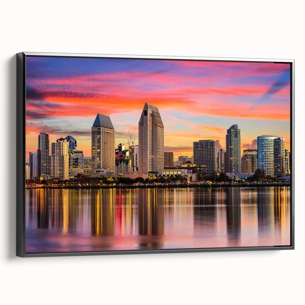 Black and white landscape art painting of Coronado, California on framed canvas, suitable for bedroom wall decor.