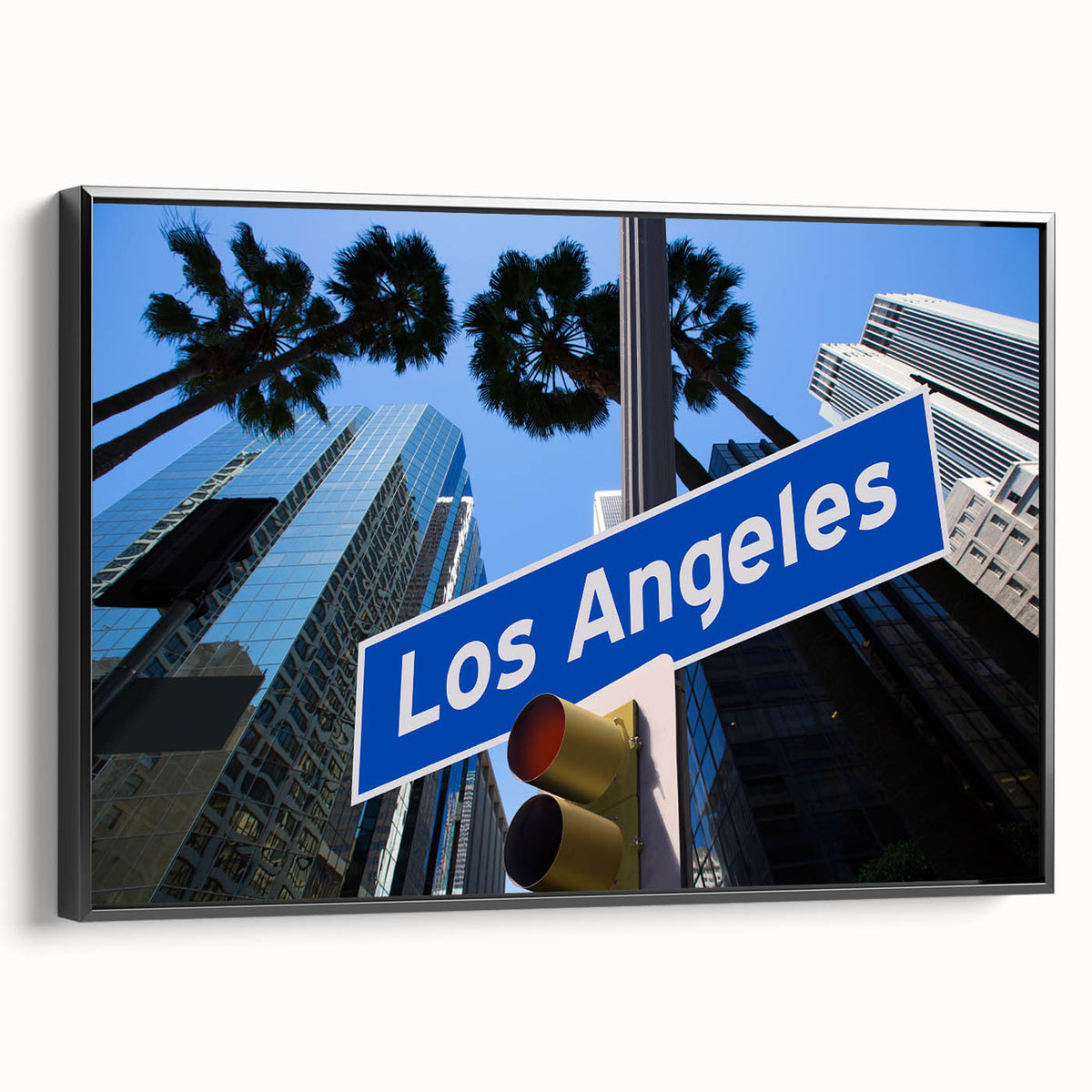Black and white framed canvas of Los Angeles landscape, ideal for bedroom wall art.