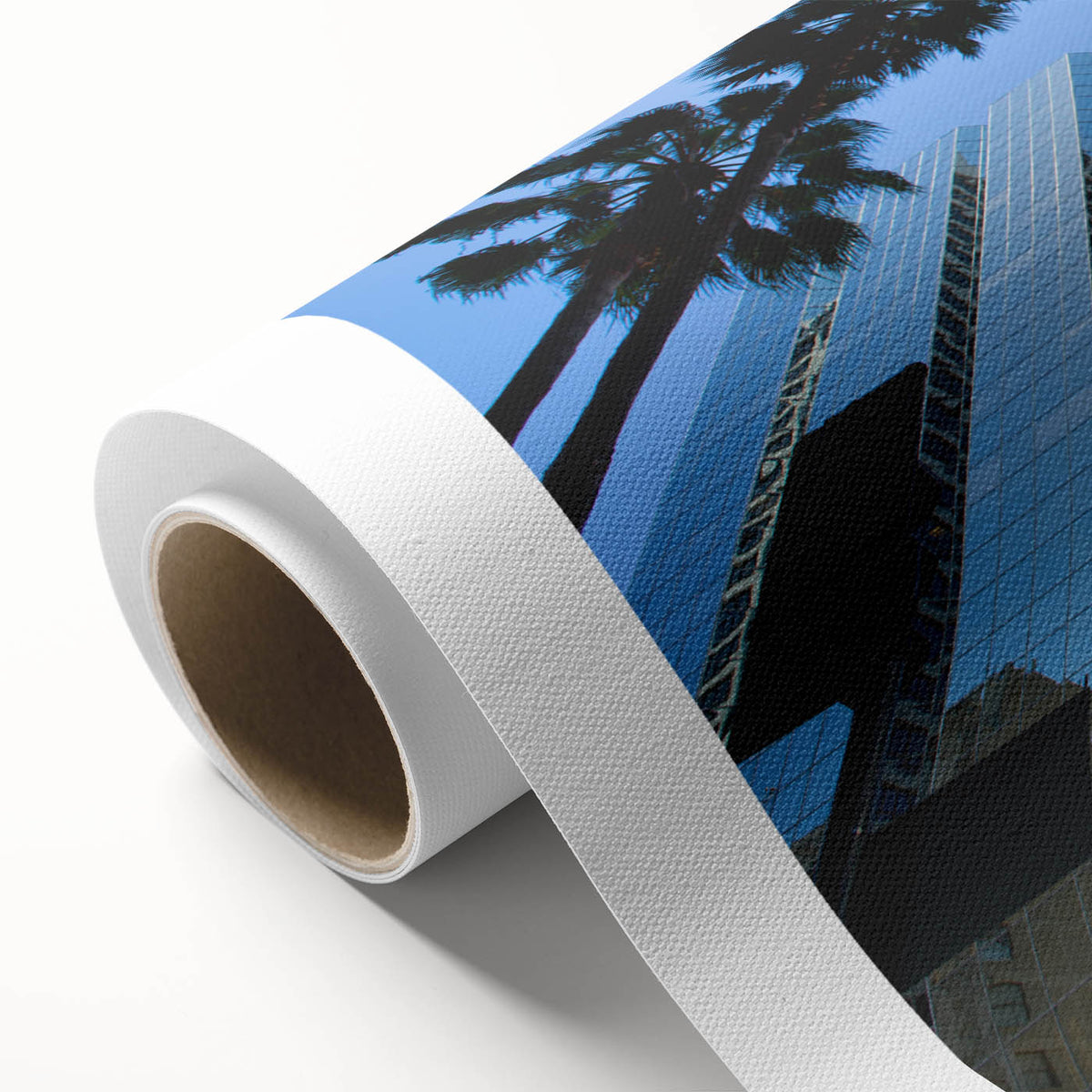 Art deco poster of Los Angeles skyline in pastel shades on rolled canvas, ideal for nursery wall art.