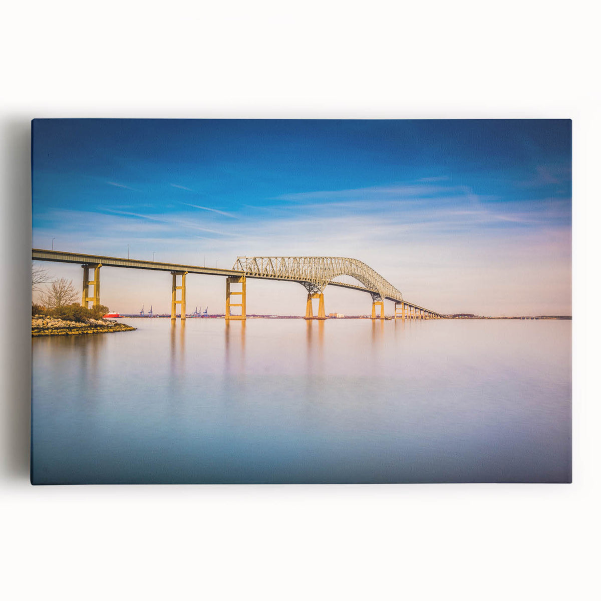 Black and white photo of Baltimore skyline on stretched canvas, ideal for kitchen wall art.