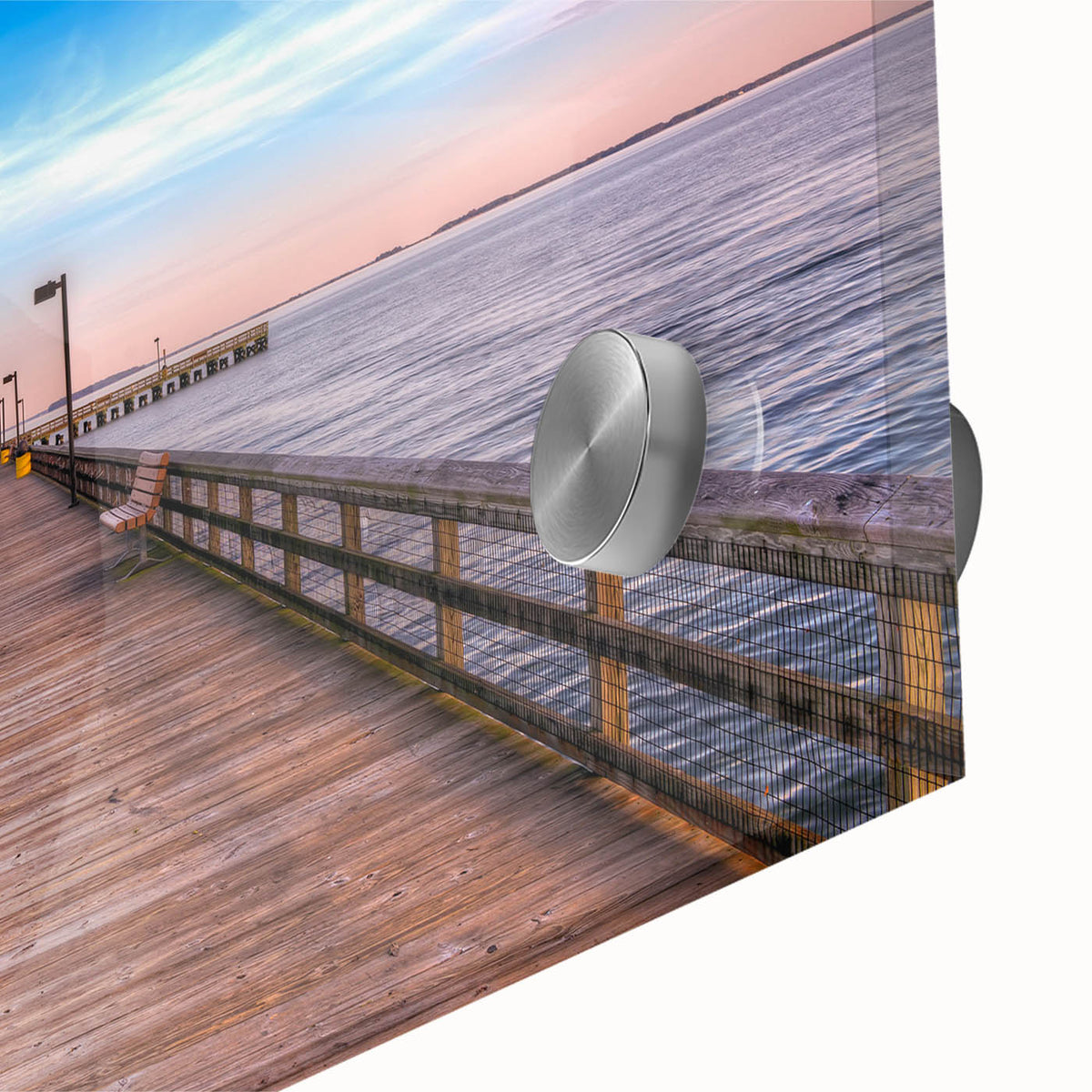Large abstract wall art of Chesapeake Bay in muted blue and green tones on acrylic glass, ideal for dining room decor.
