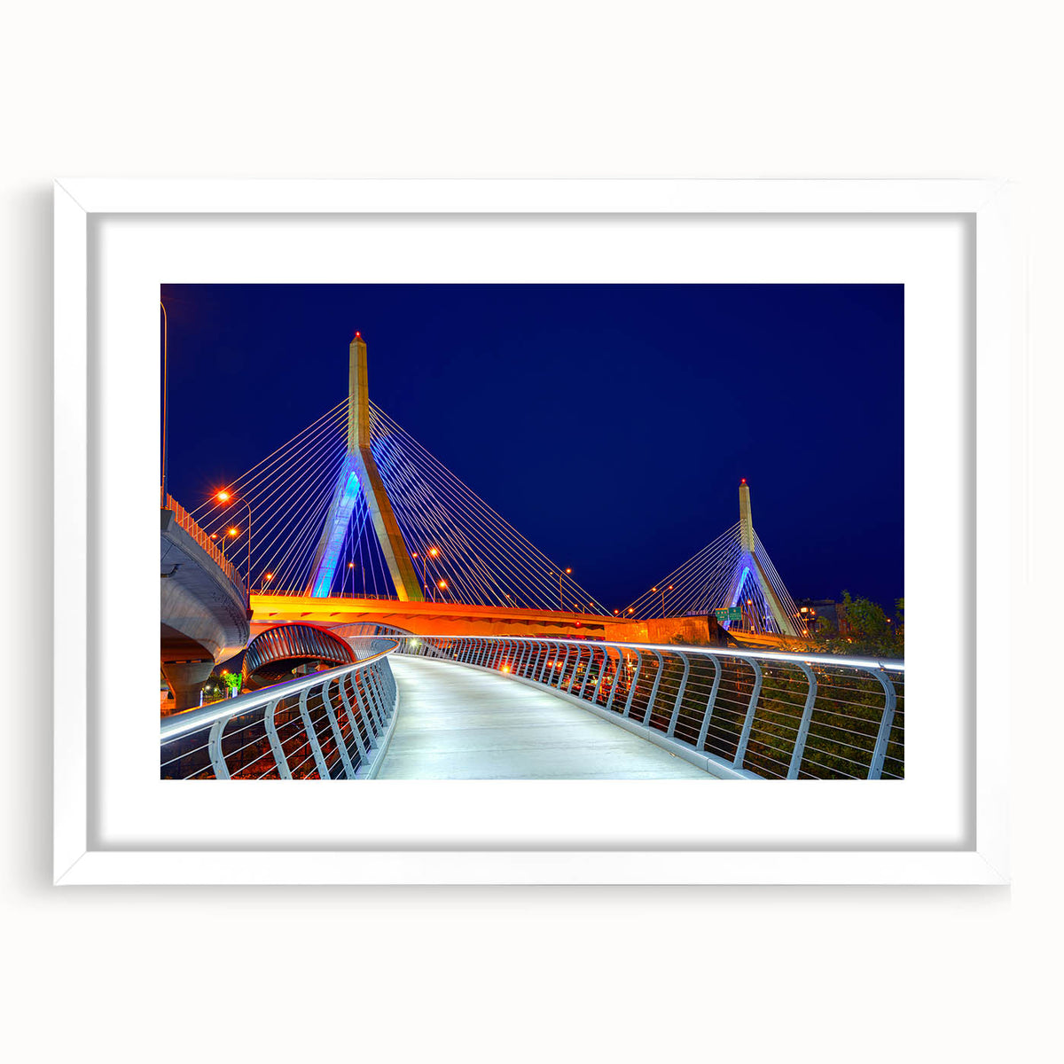 Abstract art print of Boston skyline in muted gray and blue tones on a white framed mat, ideal for dining room decor.