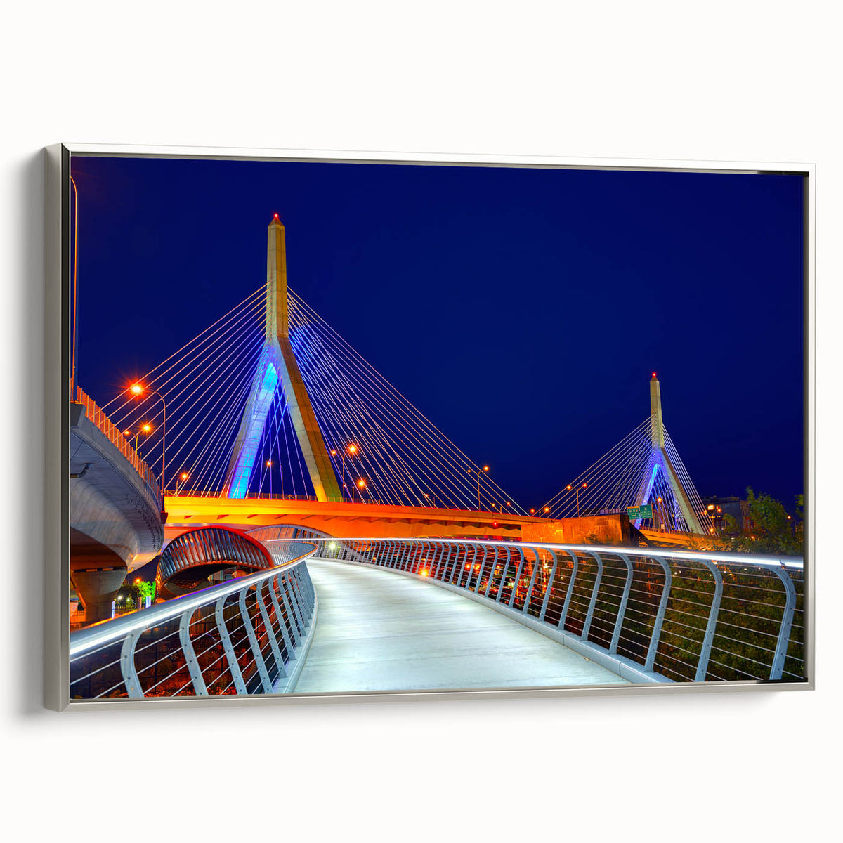 Framed canvas of a vintage-style Boston landscape painting in vibrant colors on a black background, ideal for office decor.