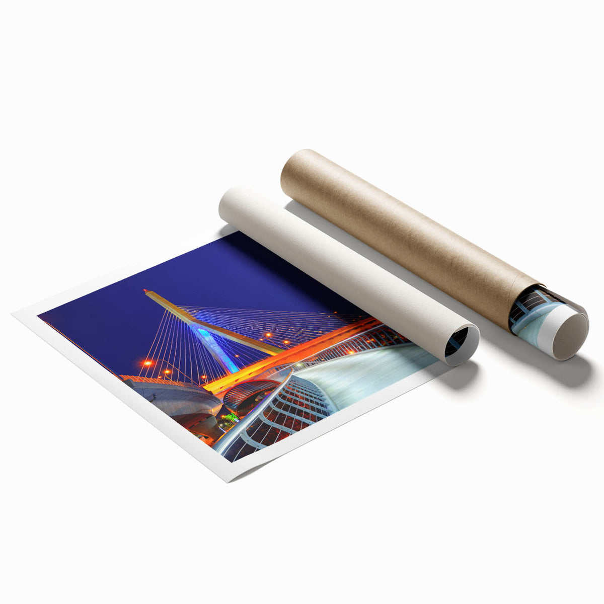 Rolled print of Boston scenery with muted green and blue tones, ideal for classy bathroom wall art.
