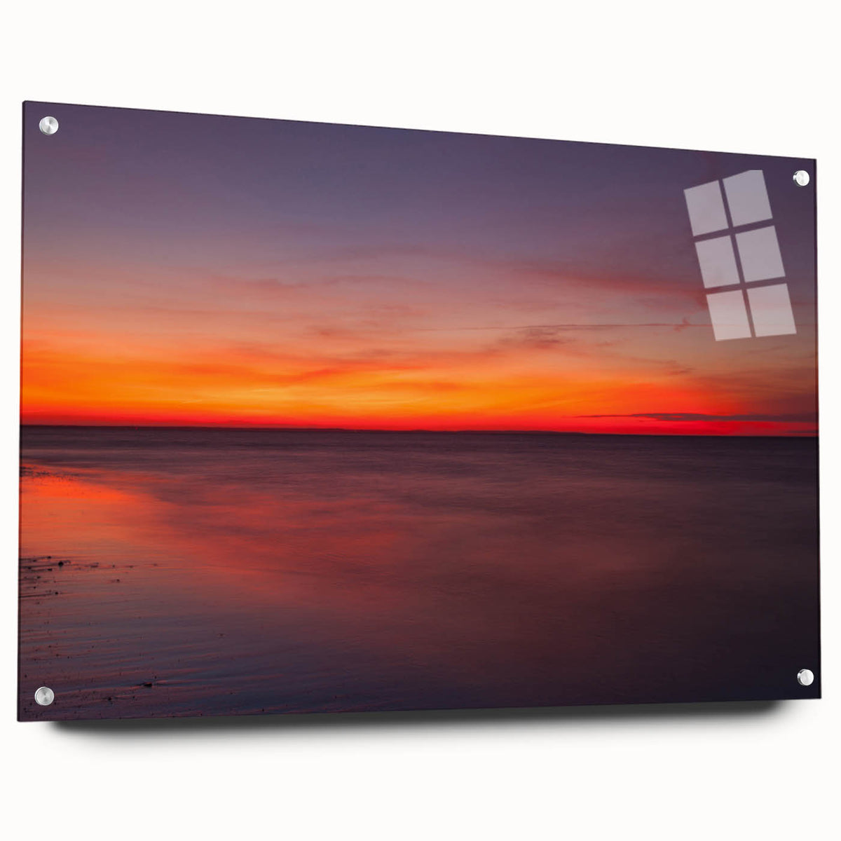 Acrylic print of a large abstract depiction of Cape Cod with muted blue and green tones.