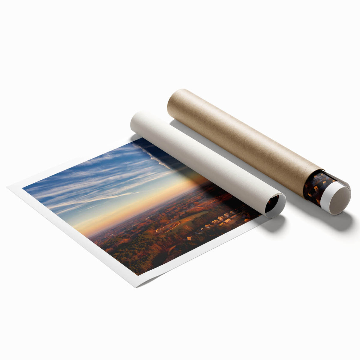 Extra large rolled print of Durham, North Carolina with soft floral motifs in pastel colors.