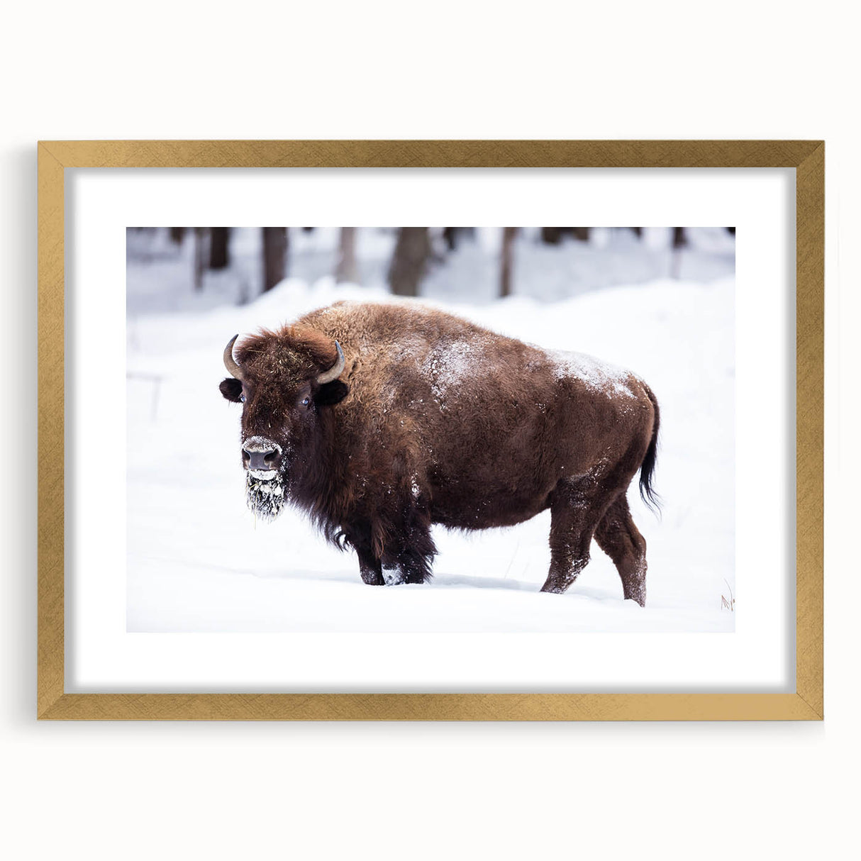 Textured abstract art print of North Dakota scenery in muted earth tones, framed in gold, ideal for living room decor.