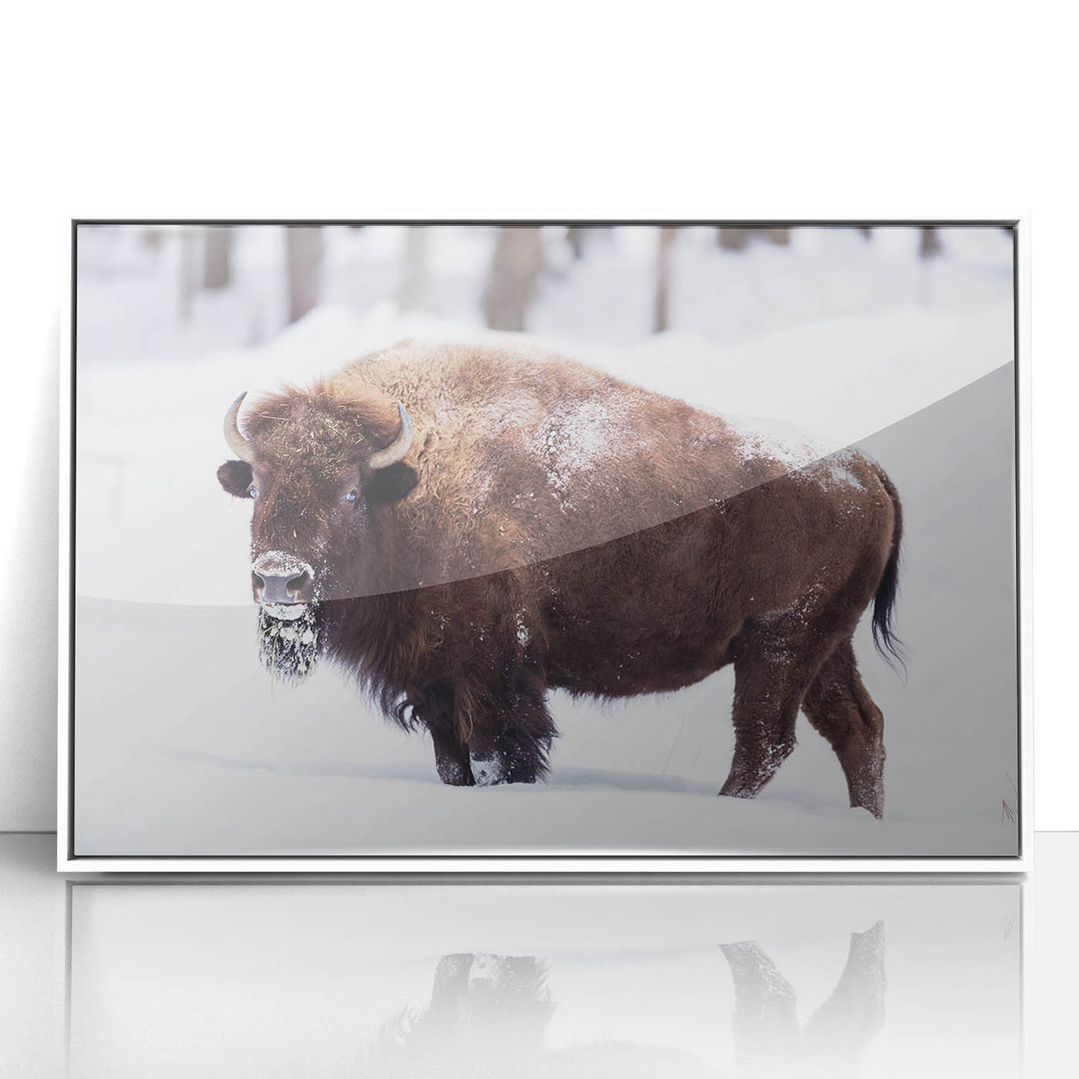 Art deco style poster of North Dakota scenery, framed in white acrylic, ideal for modern nursery wall decor.