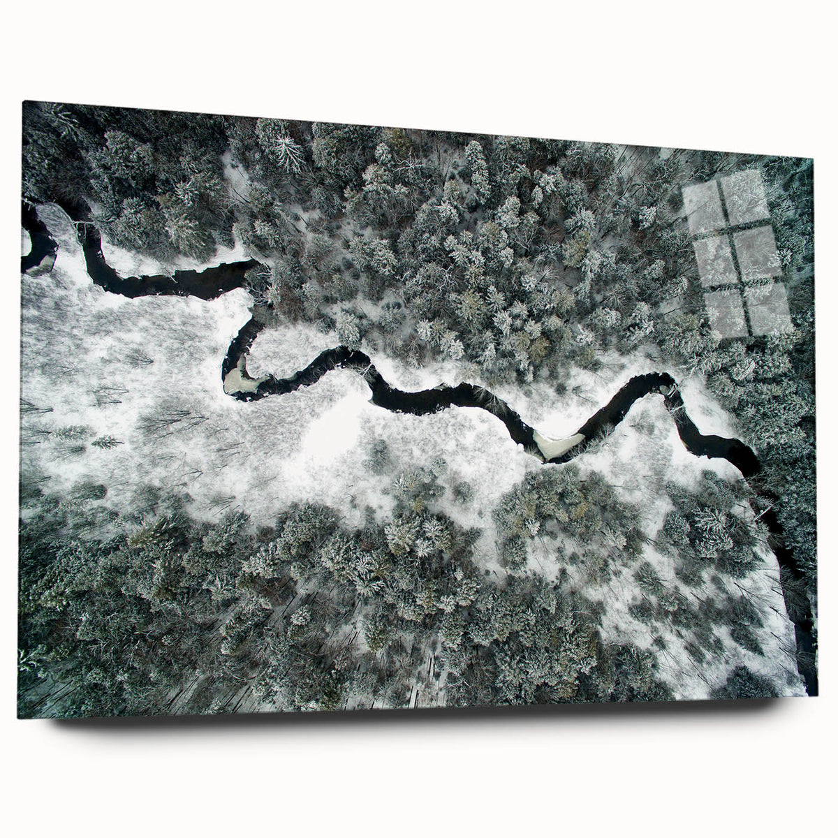 Large abstract wall art of Adirondacks scenery in muted earth tones on acrylic glass, ideal for bedroom or dining room decor.