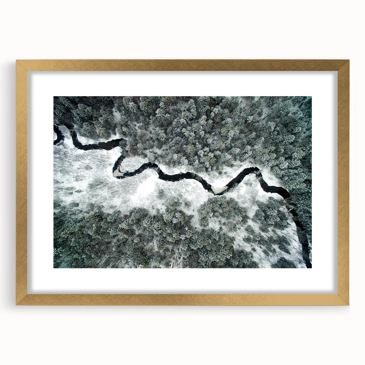 Extra large abstract art print of Adirondacks scenery in gold frame, using textured techniques, ideal for living room decor.