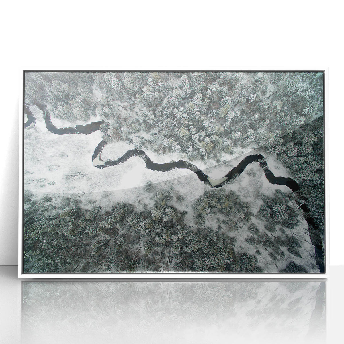Framed acrylic print of Adirondacks scenic view in art deco style, featuring muted earth tones.