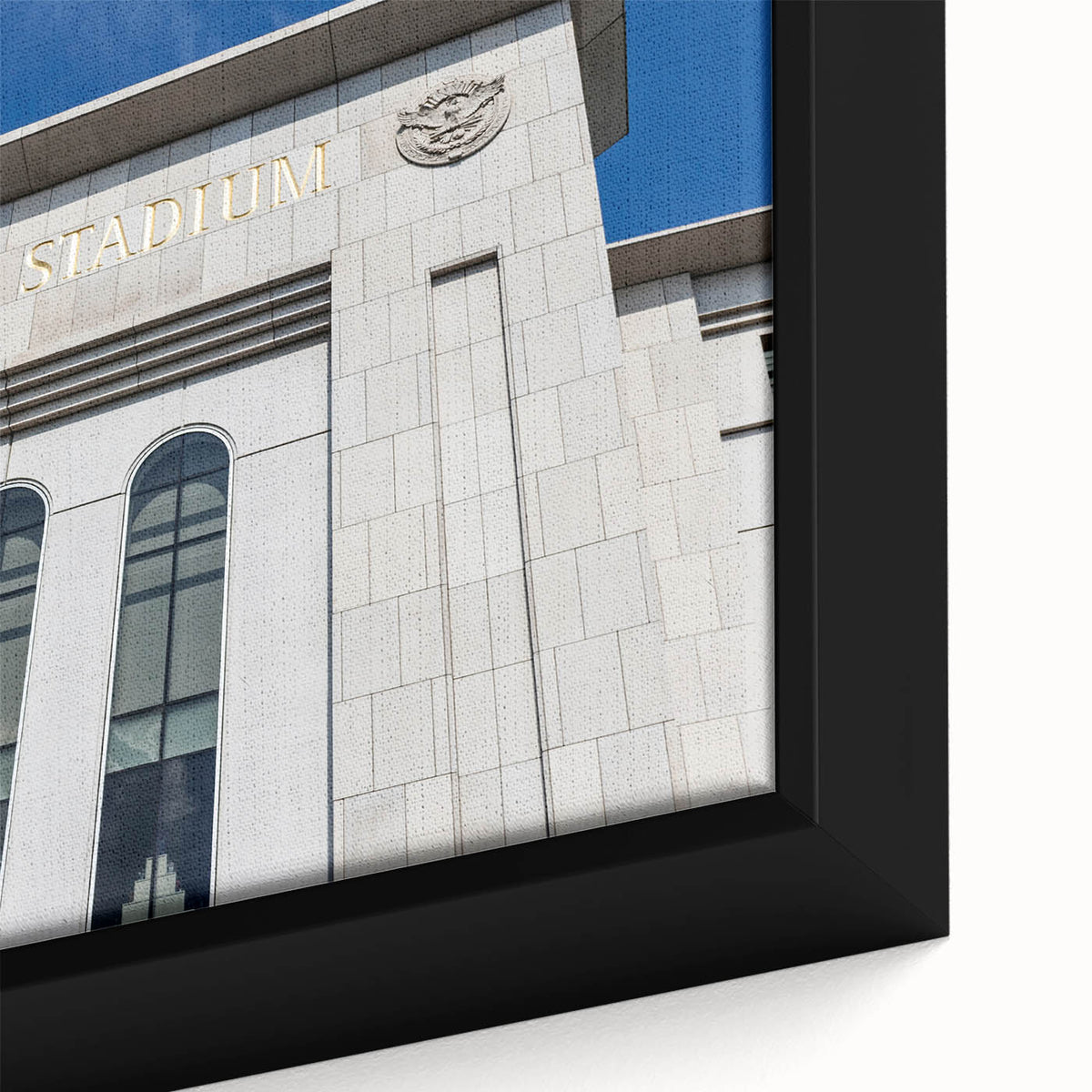 Extra large black wall art featuring a textured, colorful New York Yankee Stadium scene on framed canvas.