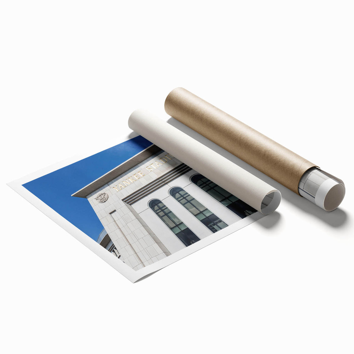 Extra large rolled print featuring the New York City skyline with floral accents in pastel shades.