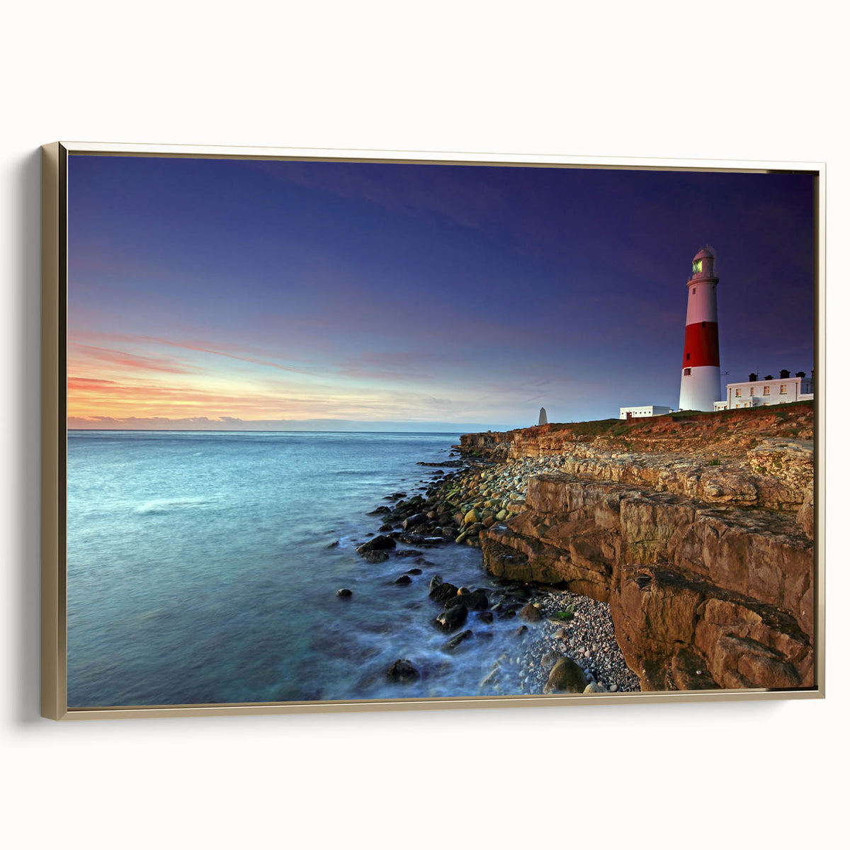 Framed canvas of a vintage-style Portland, Oregon landscape in black and gold tones, ideal for bedroom wall art.