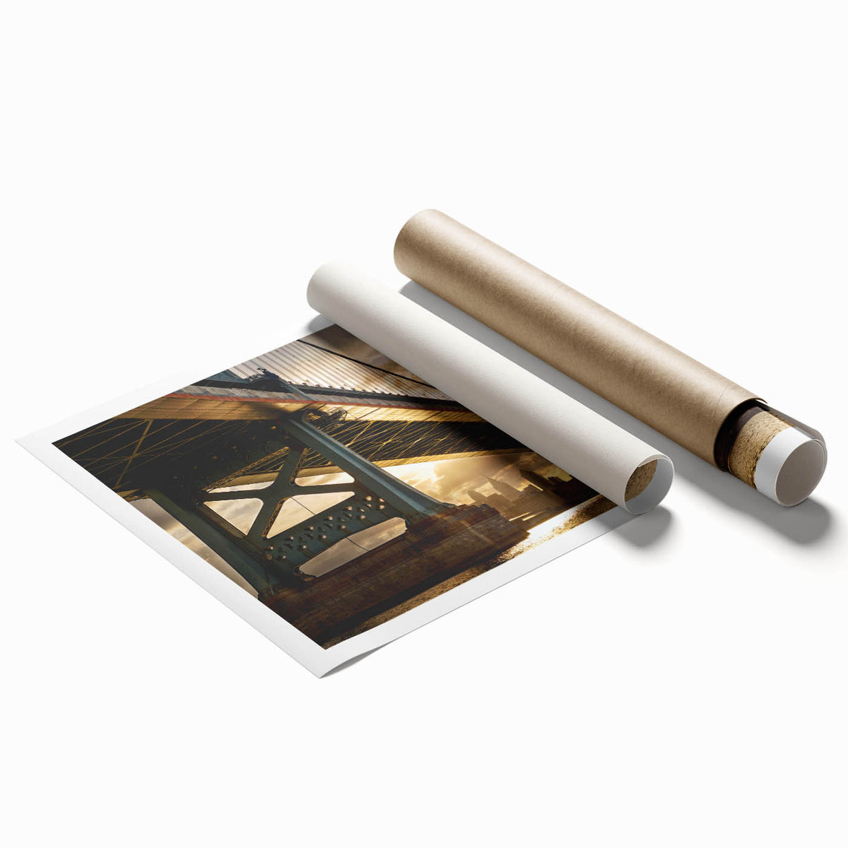 Extra large rolled print of Philadelphia scenery with muted floral elements, ideal for classy bathroom wall art.