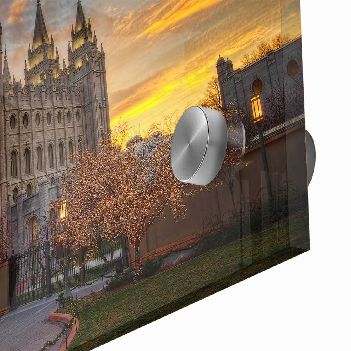 Acrylic print of Salt Lake City with large abstract shapes in mid-century modern style, ideal for dining room art.