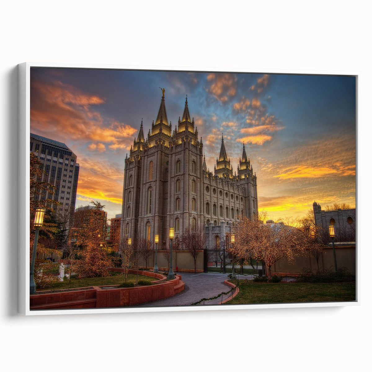 Framed canvas of vintage poster art depicting Salt Lake City with colorful, extra large format, ideal for living room decor.