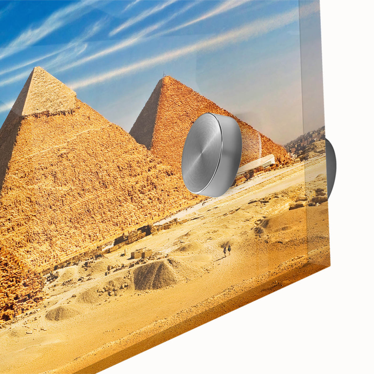 Large abstract depiction of the Egyptian landscape in mid-century modernist style on acrylic glass.