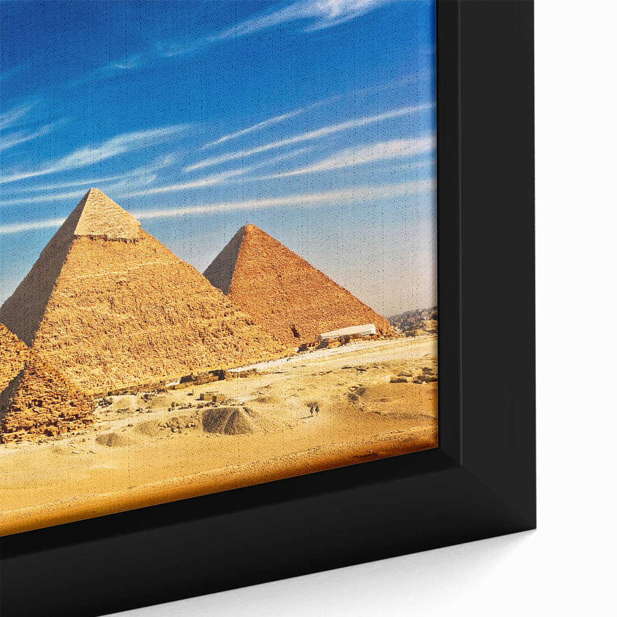 Extra large black wall art of an Egyptian scenery on textured canvas, featuring vibrant, colorful art.