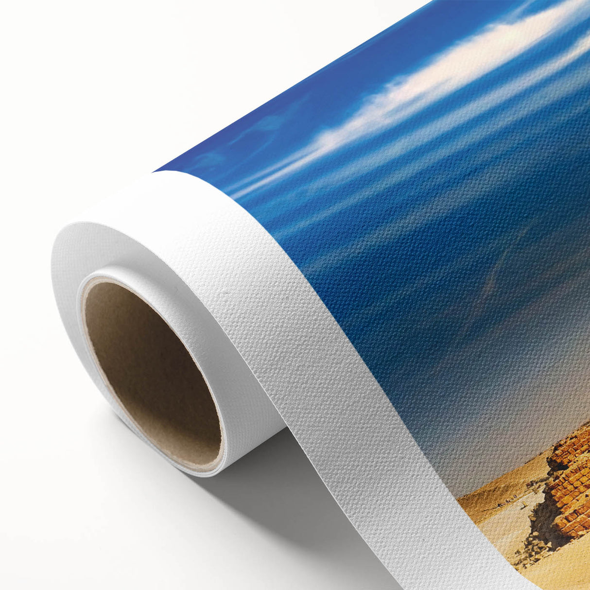 Art Deco poster of an Egyptian scenery on rolled canvas, featuring muted earth tones, ideal for nursery wall art.