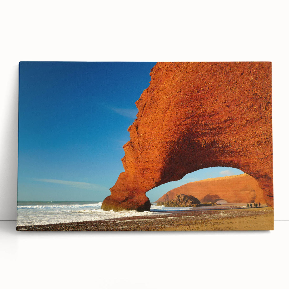 Large black and white stretched canvas of Moroccan scenery, ideal for kitchen wall art or bedroom decor.