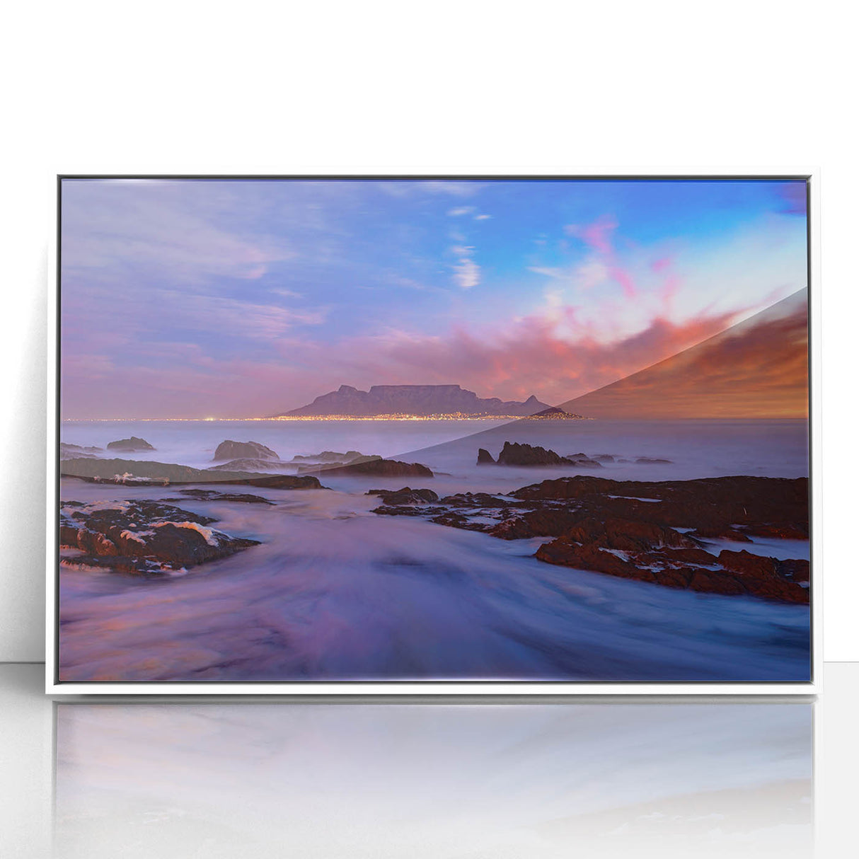 Acrylic print of a South African landscape in art deco style, using muted earth tones, ideal for modern art wall decor.