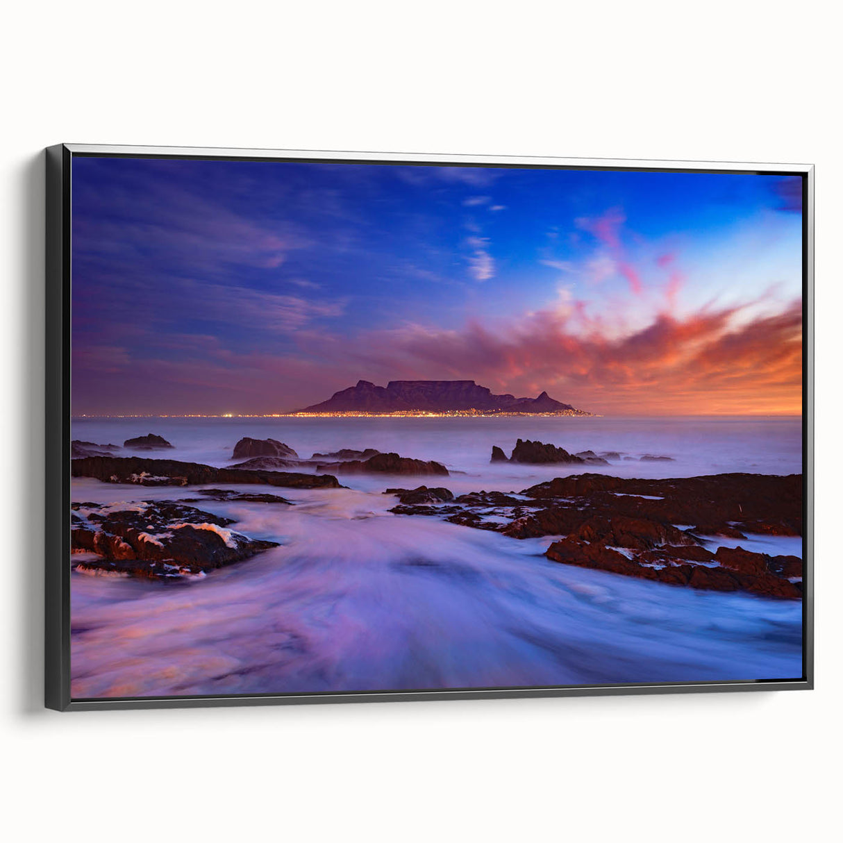 Black and white framed canvas featuring a vintage-style African landscape, ideal for bedroom wall decor.