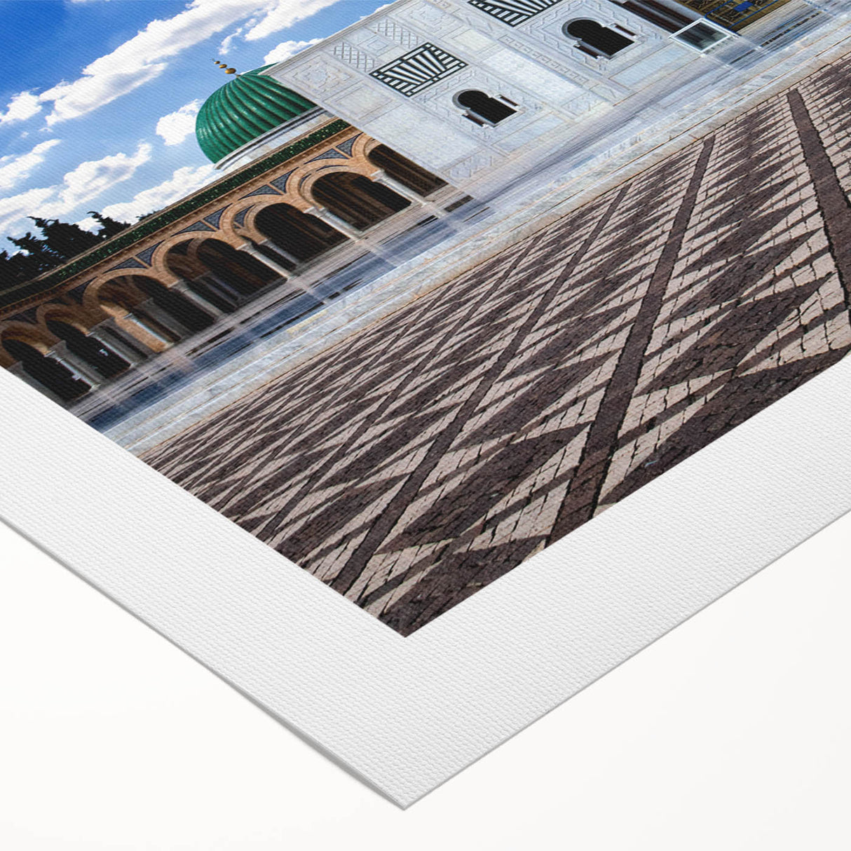 Art deco poster depicting the Tunisian landscape on rolled canvas, featuring earthy tones, ideal for dining room wall art.