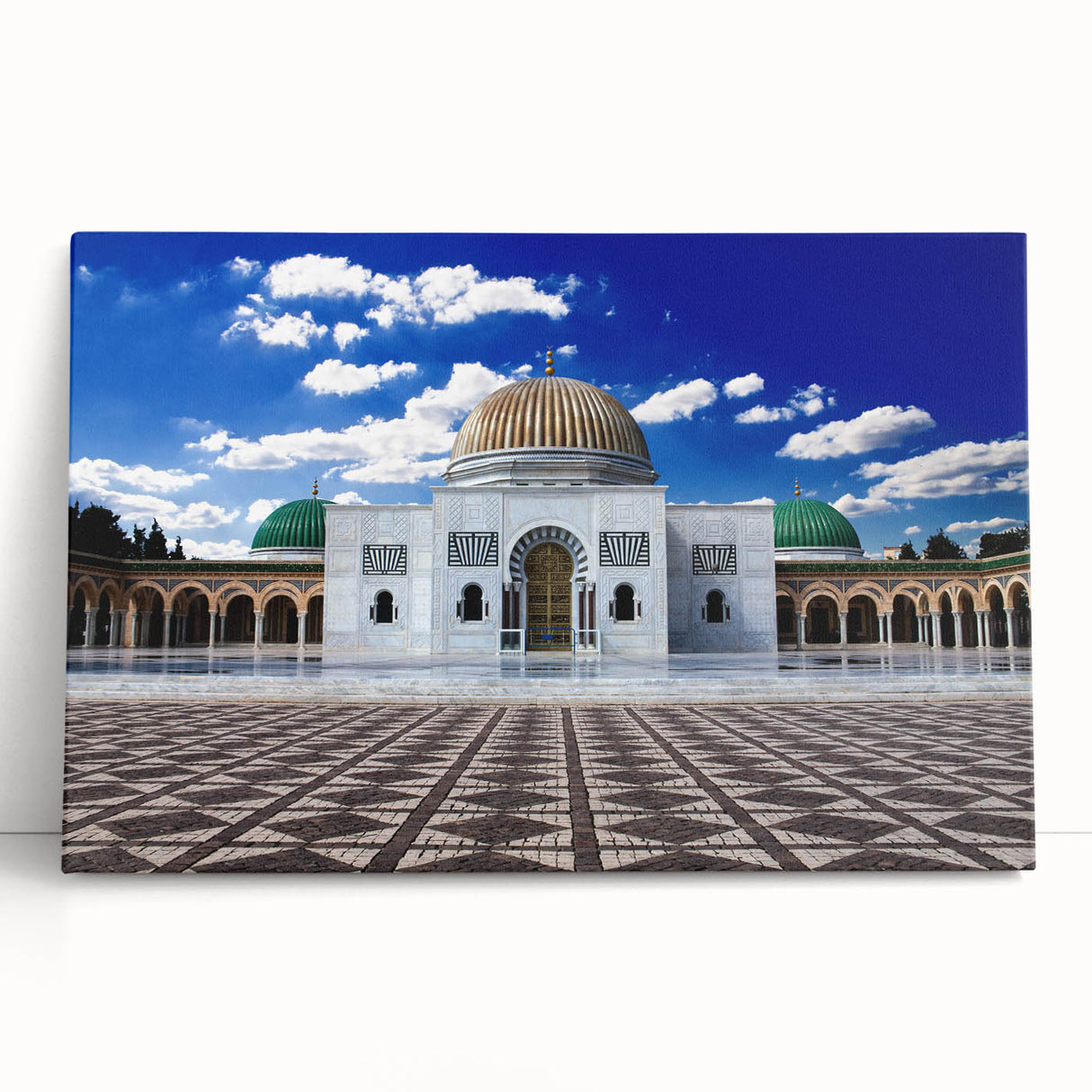 Black and white photograph of Tunisian landscape on stretched canvas, ideal for kitchen wall art or bedroom.