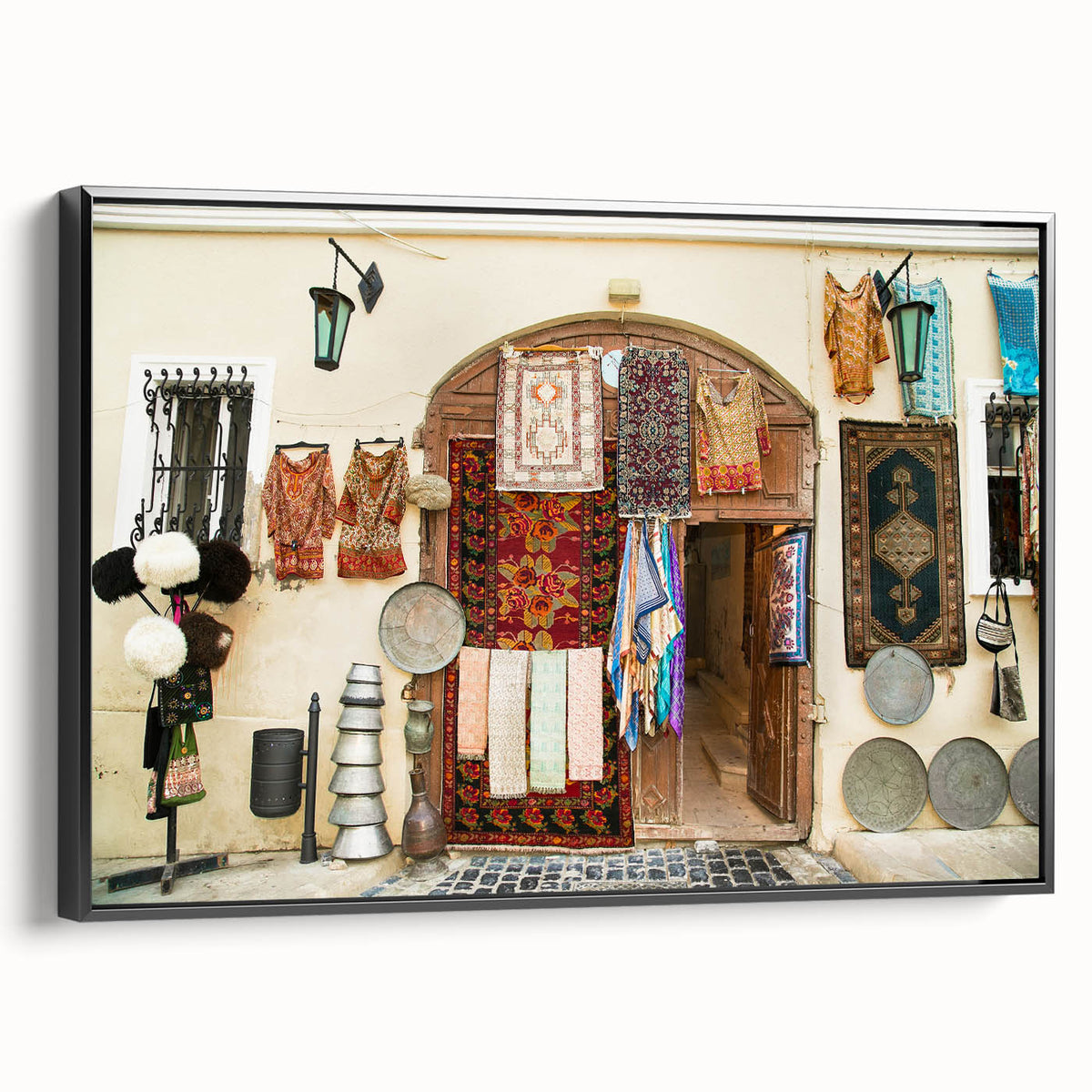 Black and white landscape art of Azerbaijan on framed canvas, ideal for bedroom wall decor.