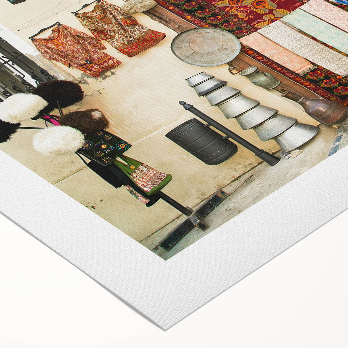 Art deco poster of an Asian landscape in muted earth tones on rolled canvas, suitable for dining room decor.