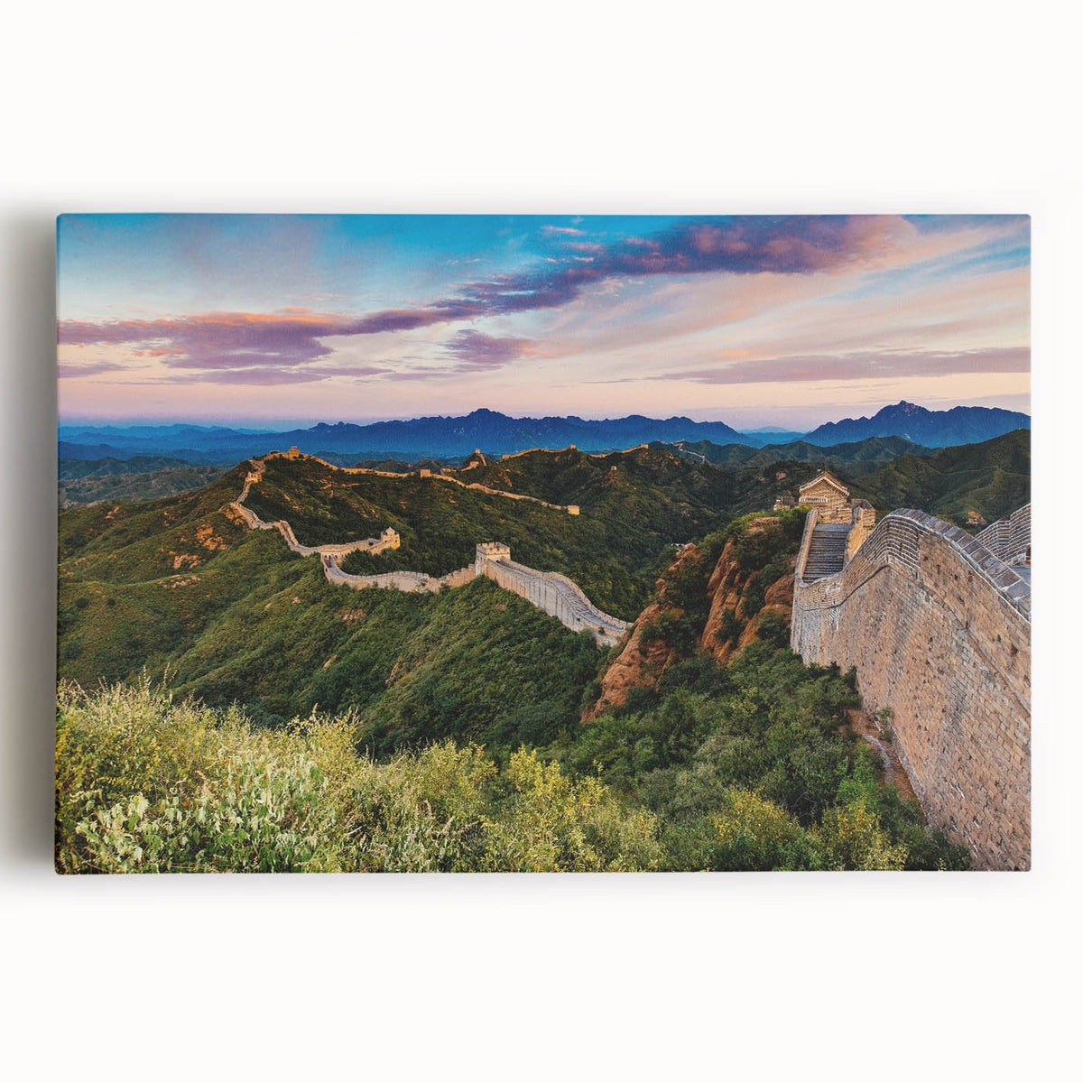 Black and white stretched canvas of the Great Wall of China, ideal for kitchen wall art.