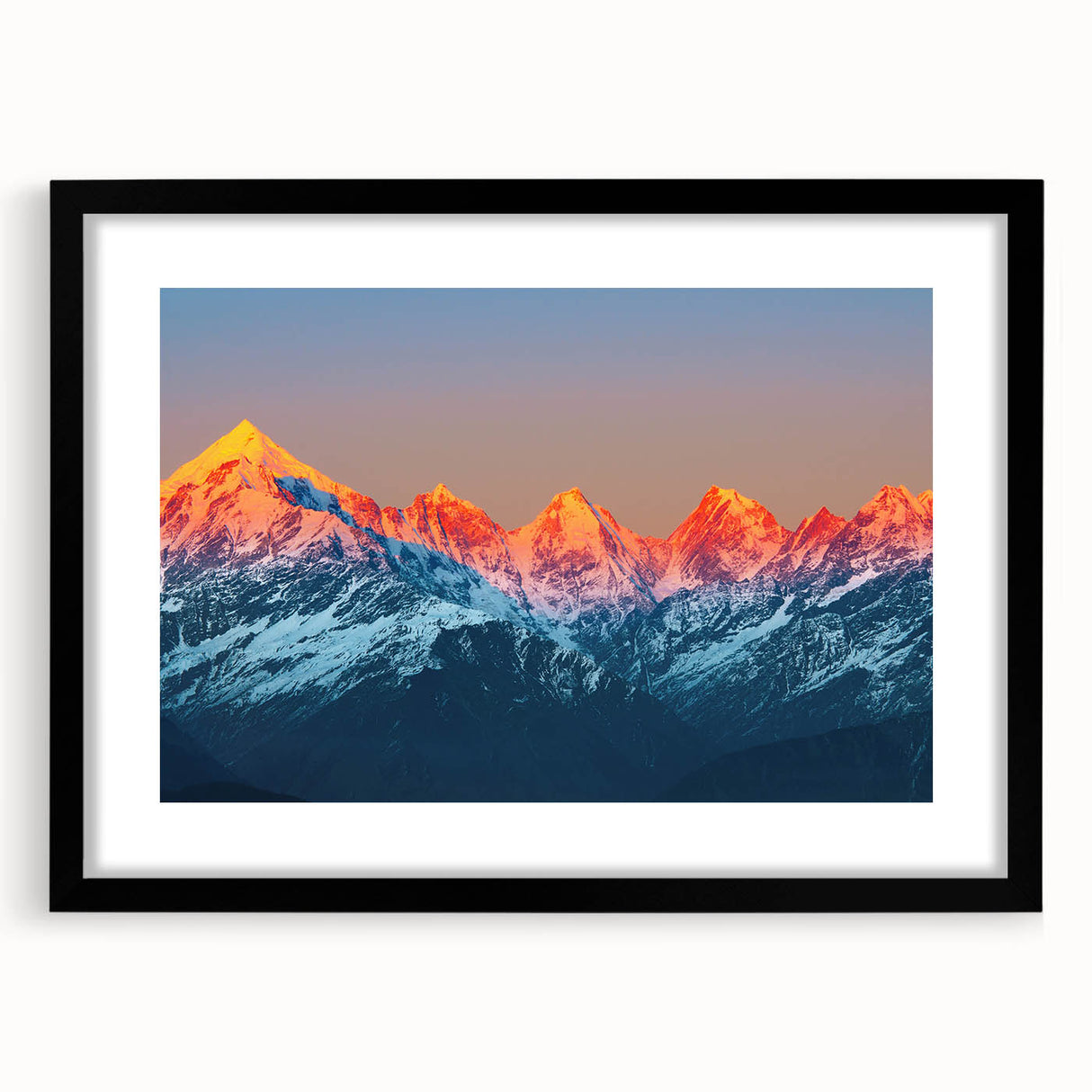 Extra large, textured abstract art print featuring vibrant colors and a scenic Indian landscape on a framed black mat.