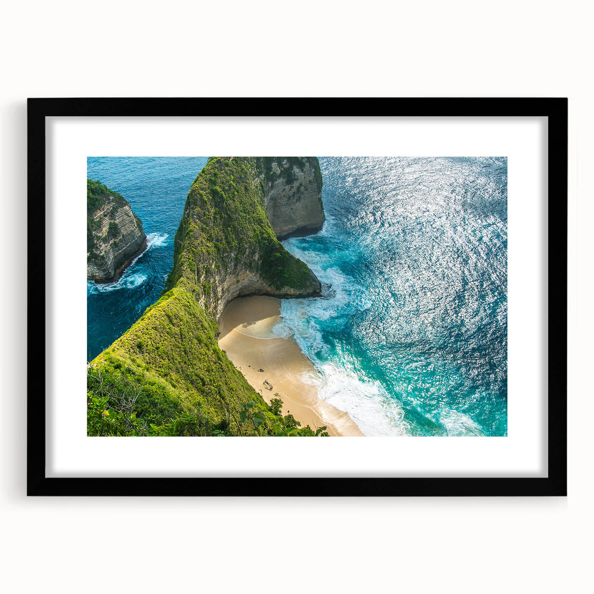 Extra large abstract art print of a colorful, textured Indonesian landscape on a framed canvas, ideal for living room decor.