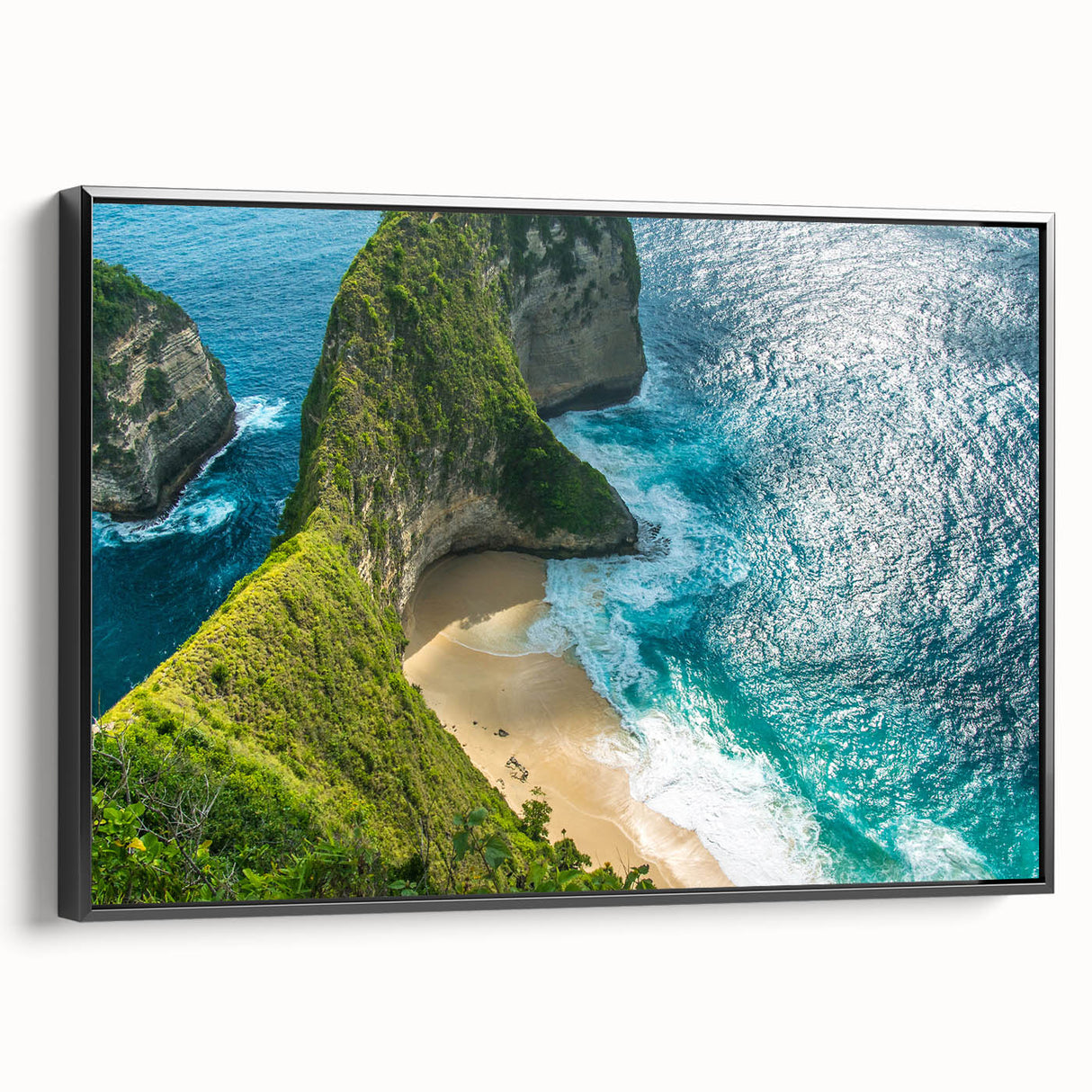 Black and white landscape art painting of an Indonesian scenery on framed canvas, suitable for bedroom wall decor.