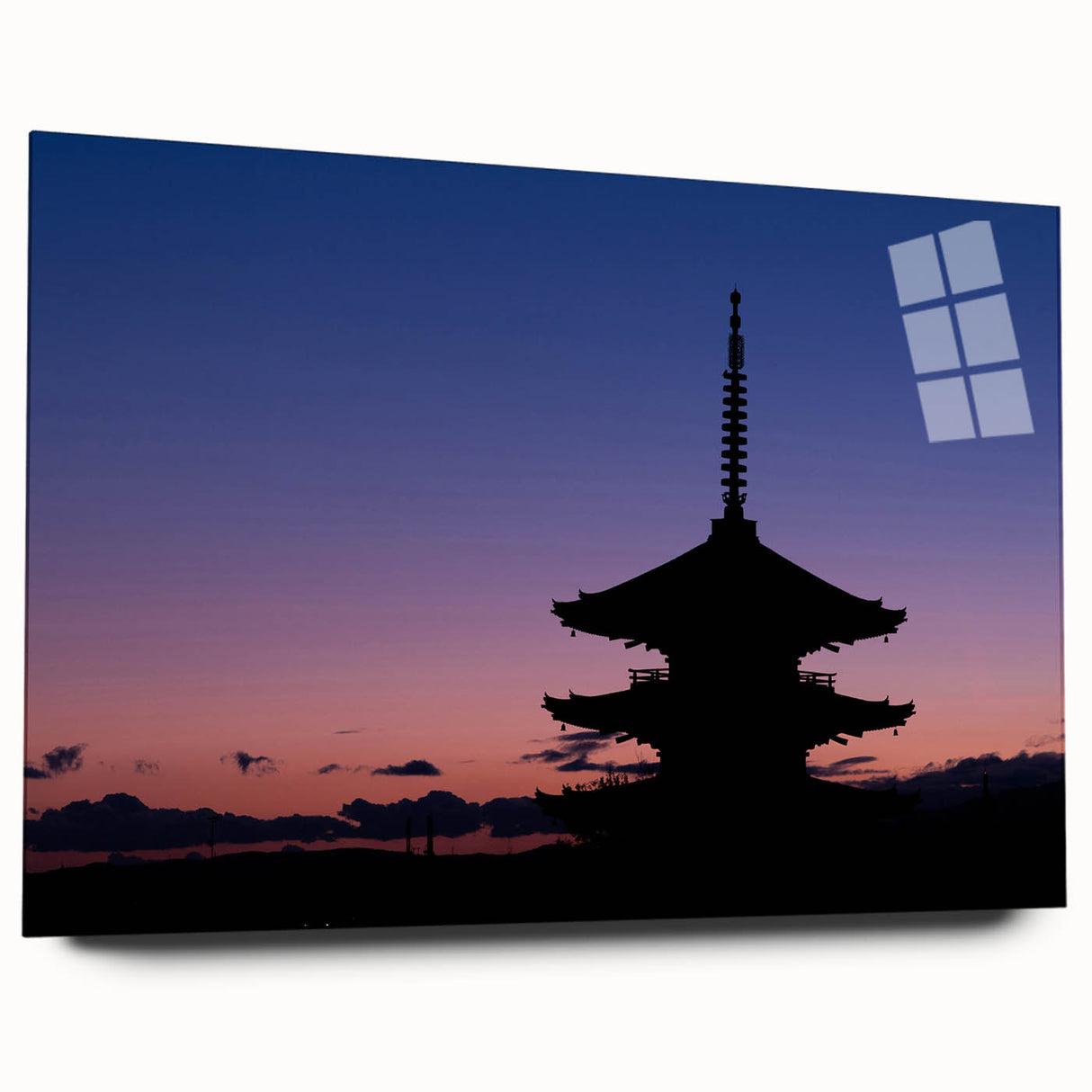 Large abstract wall art featuring a serene Kyoto scenery in muted watercolor tones on acrylic glass.