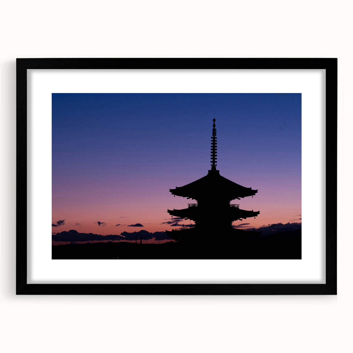 Extra large abstract art print depicting a colorful, textured Kyoto scenery on a black framed canvas.