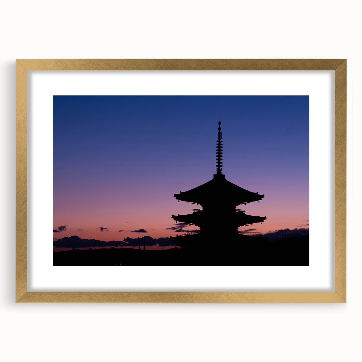 Extra large wall art featuring abstract textured scenery of Kyoto with gold frame, ideal for living room ambiance.