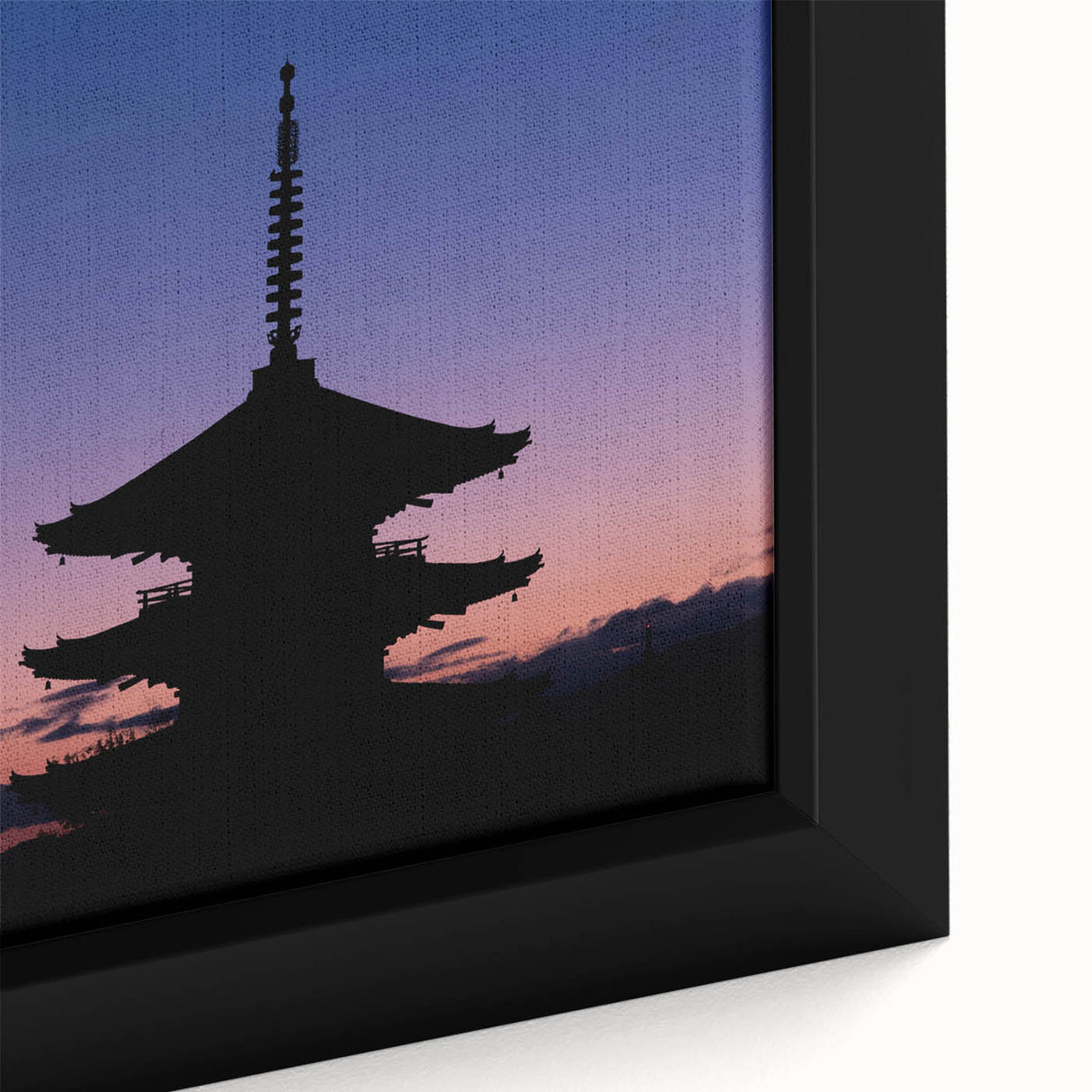 Extra large framed canvas featuring a black textured depiction of a colorful Kyoto scenery, ideal for living room decor.