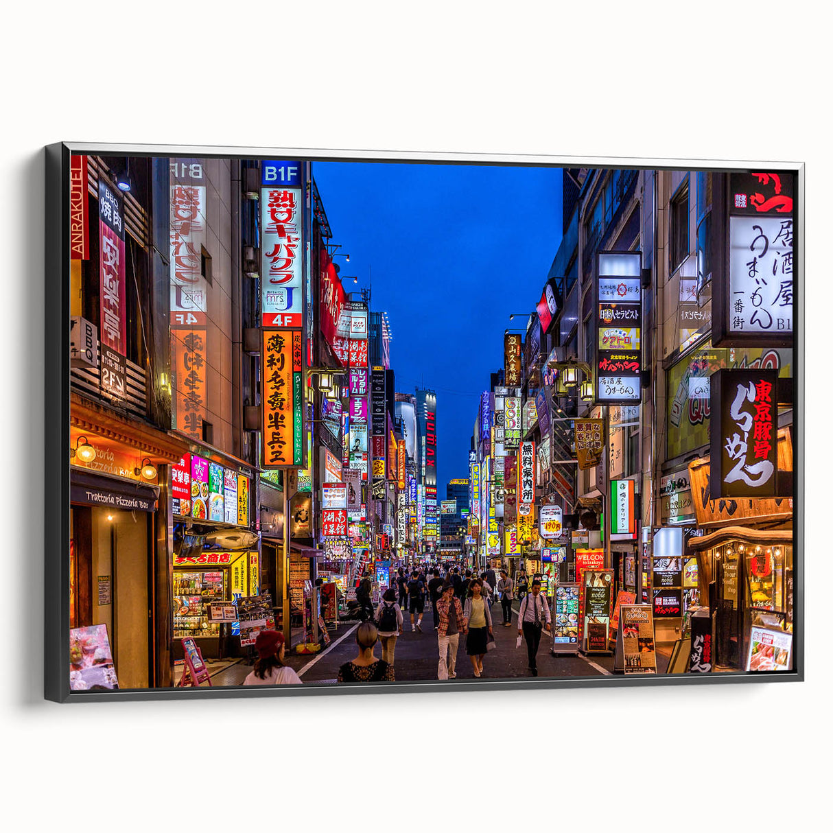 Black and white framed canvas of Tokyo landscape in vintage poster style, ideal for bedroom wall art.