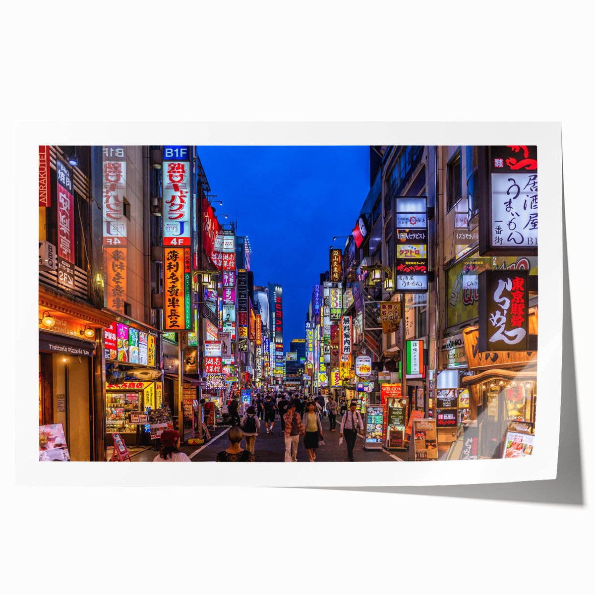 Extra large rolled print of Tokyo scenery with vibrant floral elements, ideal for art wall dining room or bathroom.