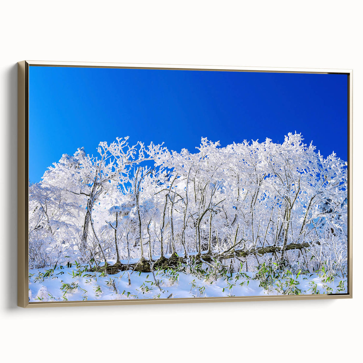 Framed canvas featuring a vintage-style Korean landscape in muted gold and black tones, ideal for bedroom decor.