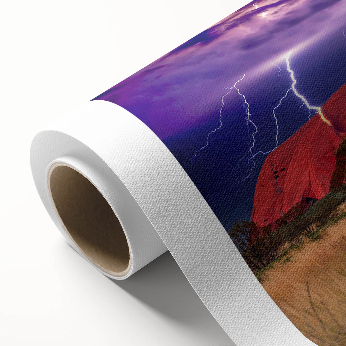 Art deco poster of Ayers Rock in muted earth tones on rolled canvas, ideal for nursery wall art.