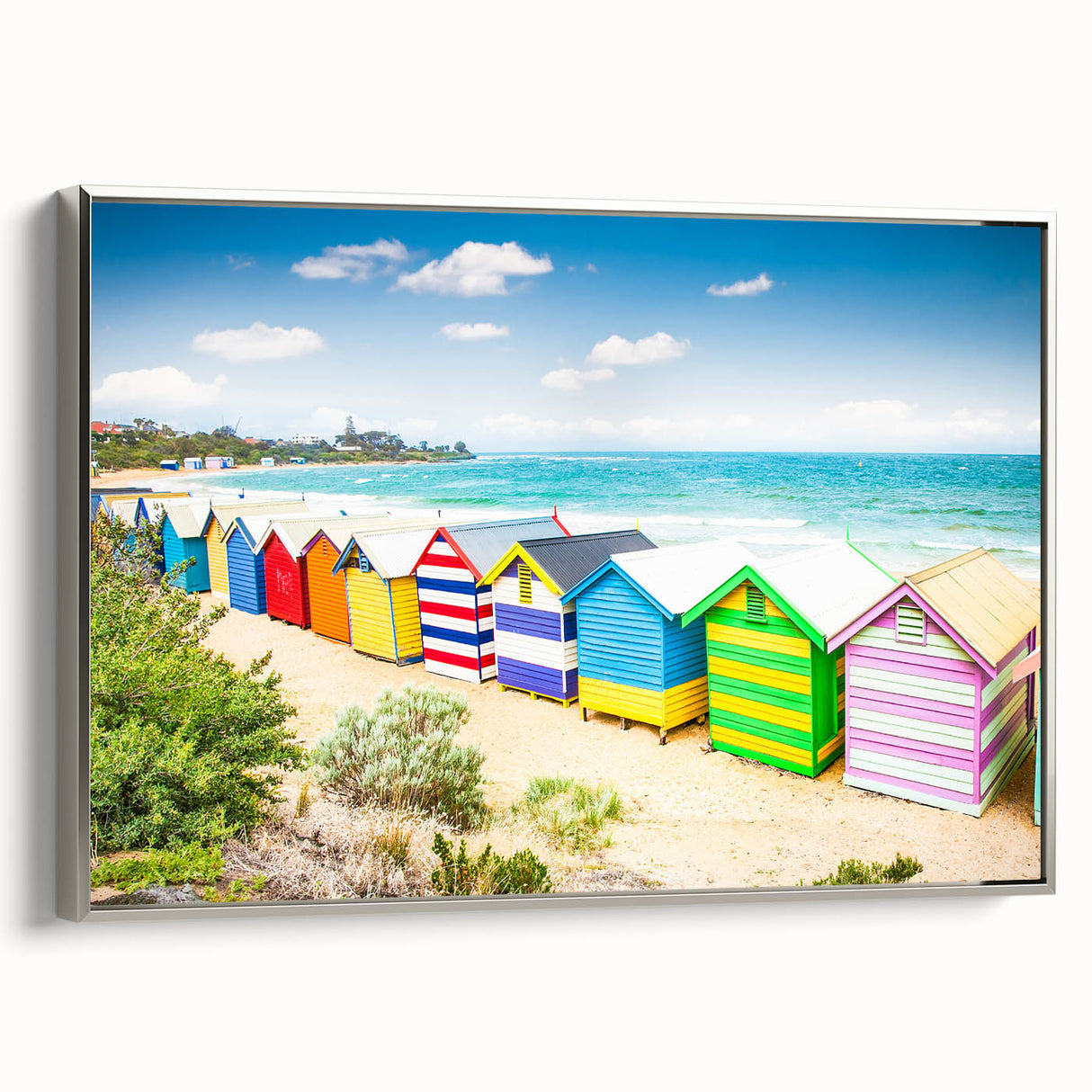 Extra large framed canvas of vintage Melbourne scenery poster in vibrant colors, suitable for living room decor.