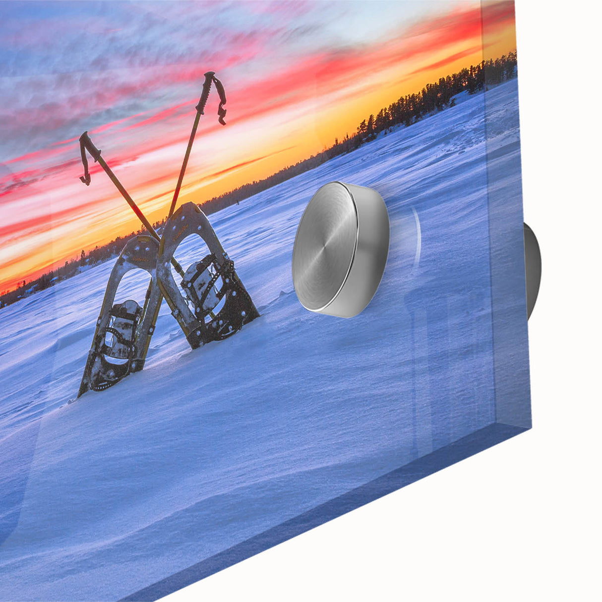 Large abstract wall art depicting Manitoba scenery in mid-century modernist style on acrylic glass.