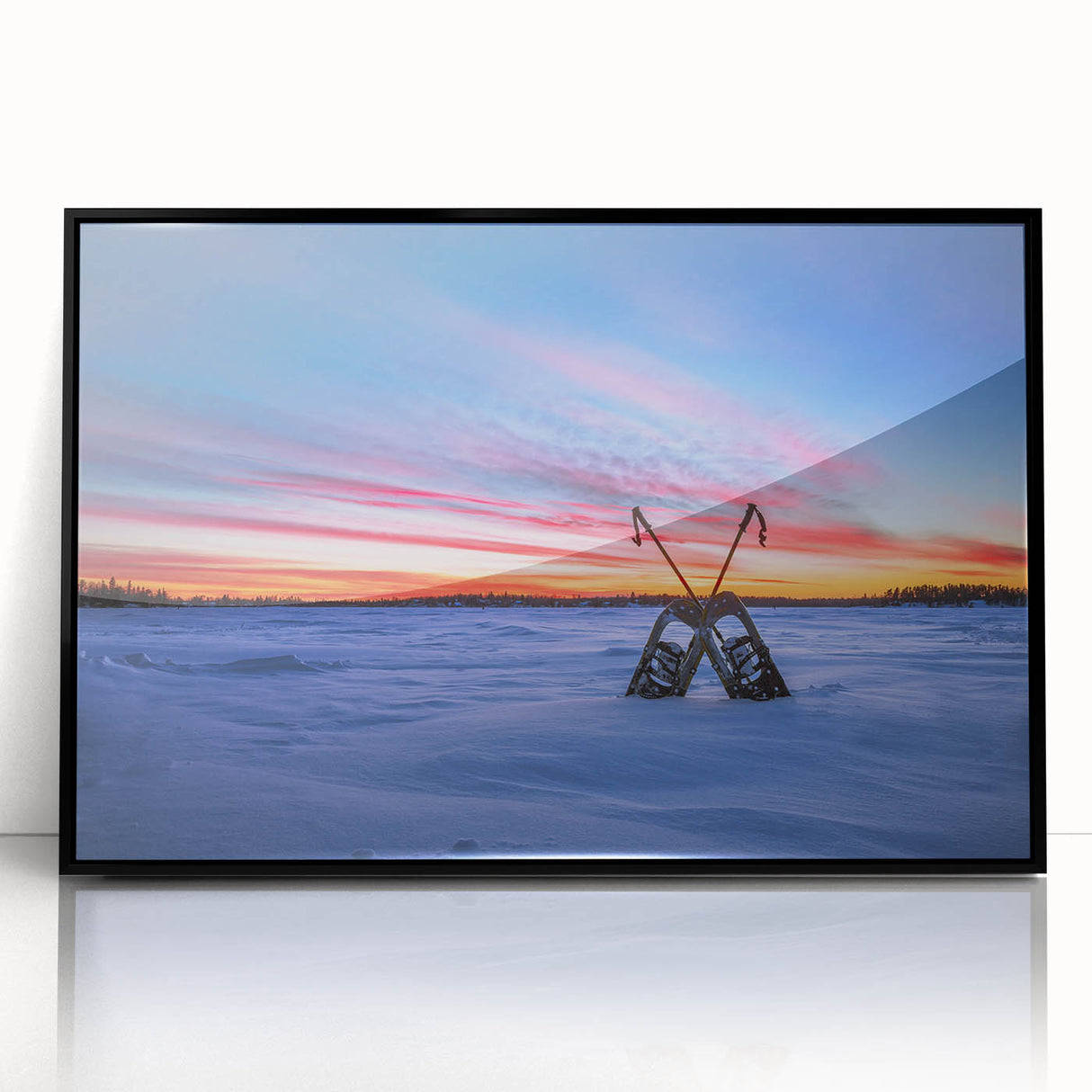 Large abstract wall art depicting a stylized Manitoba scenery in muted earth tones on a framed acrylic.