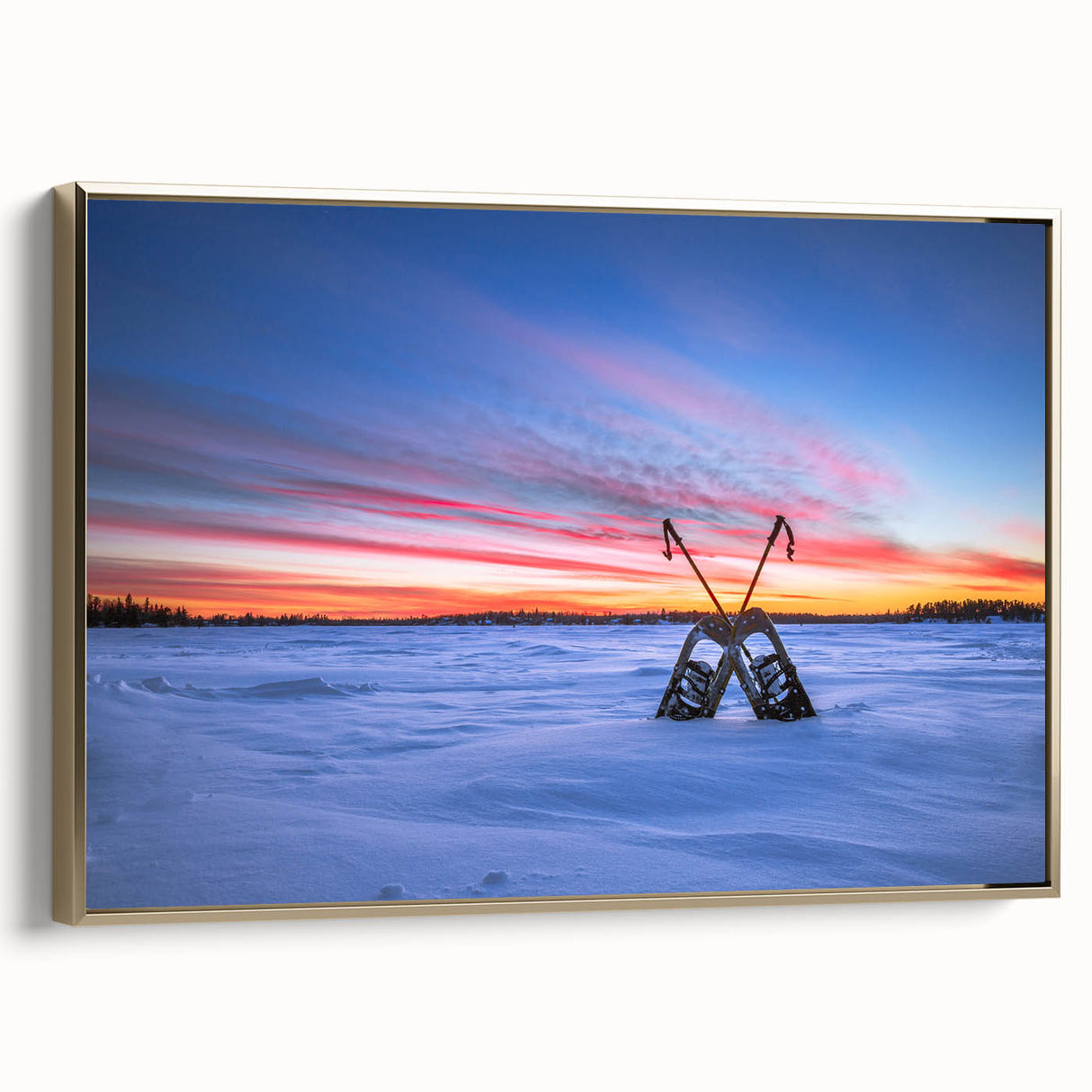 Framed canvas landscape painting of Manitoba scenery, in muted earth tones, ideal for bedroom wall art.