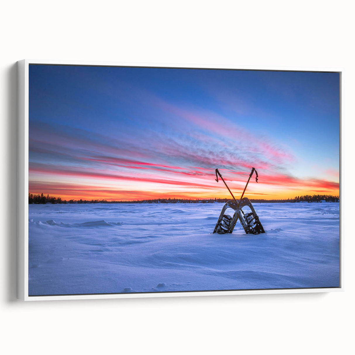 Vintage poster art featuring a scenic Manitoba landscape in vibrant colors on a framed canvas.