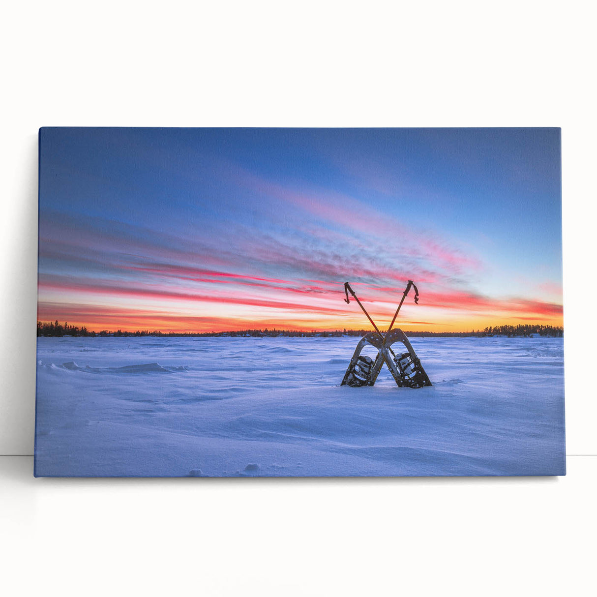 Black and white photograph of a serene Manitoba landscape on stretched canvas, ideal for kitchen wall art.